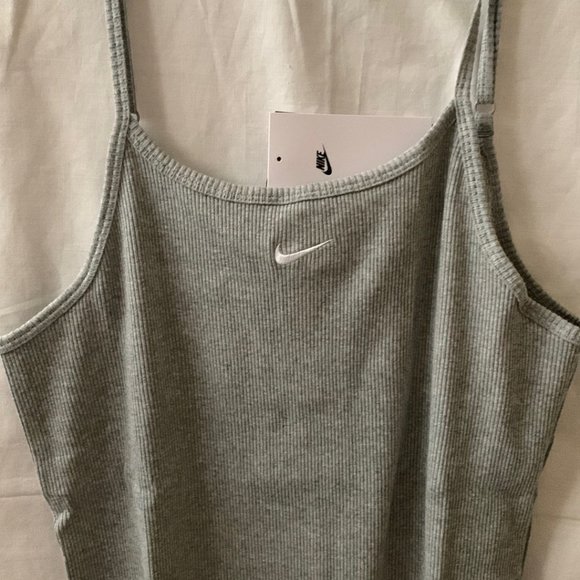 NIKE Ribbed Stretch Cotton Mini Dress in Heather Grey Sz Large - Picture 2 of 4